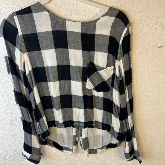 Cloth & Stone Buffalo Check Gauze Lace Up Back Long Sleeve Women’s Top Small - Picture 2 of 5